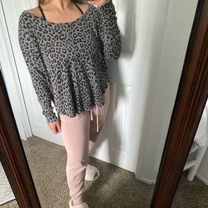 Oversized leopard long sleeve top